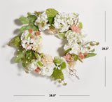 Safavieh Faux 28 Inch Hydrangea & Magnolia Wreath Green/White Vines / Plastic / Metal/ Satin FXP1031A