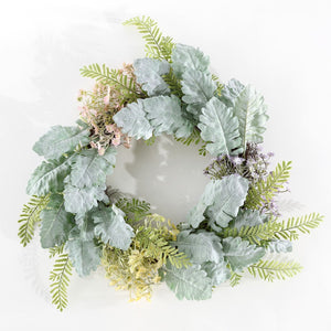 Safavieh Faux 21 Inch Chrysanthemum & Dusty Miller Wreath Multi Vines / Fabric Yarn/ Plastic / Metal FXP1036A