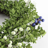 Safavieh Faux 24 Inch Boxwood & Berry Wreath Green / Blue Vines / Satin / Plastic / Metal FXP1038A