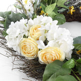 Safavieh Faux 26 Inch Hydrangea & Spring Blossom Wreath Yellow/White Vines / Satin / Plastic / Metal FXP1039A