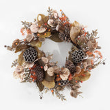 Faux 32 Inch Eucalyptus & Lotus Wreath W/ Pine Cones