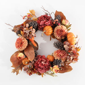 Safavieh Faux 28 Inch Peony & Pumpkin Wreath W/ Pine Cones FXP1053A