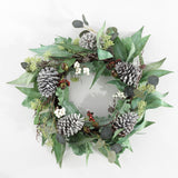 Faux 24 Inch Eucalyptus & Berries Wreath W/ Pine Cones