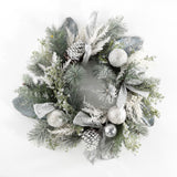 Faux 26 Inch Frosted Pine Wreath W/ Ornaments