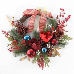 Safavieh Faux 28 Inch Magnolia Oval Wreath W/ Ornaments & Bow Multi Vines / Pinecone / Satin / Plastic / Metal FXP1089A