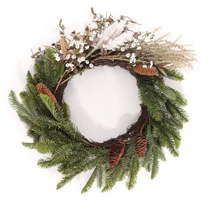 Safavieh Faux 21 Inch Pine & Olive Leaf Wreath Green / White Vines / Plastic / Fabric / Metal FXP1095A