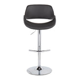 Fabrico Contemporary Adjustable Bar Stool in Chrome with Rounded T Footrest and Grey Faux Leather by LumiSource - Set of 2
