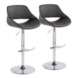 Fabrico Contemporary Adjustable Bar Stool in Chrome with Rounded T Footrest and Grey Faux Leather by LumiSource - Set of 2
