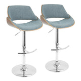 Fabrizzi Mid-Century Modern Adjustable Barstool with Swivel in Walnut and Blue Fabric by LumiSource - Set of 2