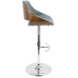 Fabrizzi Mid-Century Modern Adjustable Barstool with Swivel in Walnut and Blue by LumiSource