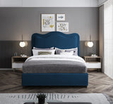 Felix Linen Textured Fabric / Engineered Wood / Foam Mid Century Modern Navy Linen Textured Fabric King Bed - 81" W x 86" D x 57" H