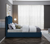 Felix Linen Textured Fabric / Engineered Wood / Foam Mid Century Modern Navy Linen Textured Fabric King Bed - 81" W x 86" D x 57" H