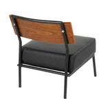 Fiji Contemporary Accent Chair in Black Faux Leather with Walnut Wood Accent by LumiSource