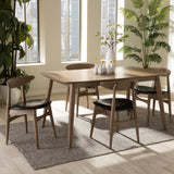 Baxton Studio Edna Mid-Century Modern French Black Faux Leather and "Oak" Light Brown Finishing Wood 5-Peice Dining Set