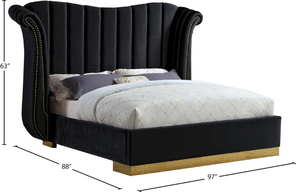 Flora Velvet / Engineered Wood / Metal / Foam Contemporary Black Velvet King Bed (3 Boxes) - 98.5" W x 88" D x 63.5" H