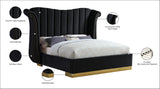 Flora Velvet / Engineered Wood / Metal / Foam Contemporary Black Velvet King Bed (3 Boxes) - 98.5" W x 88" D x 63.5" H