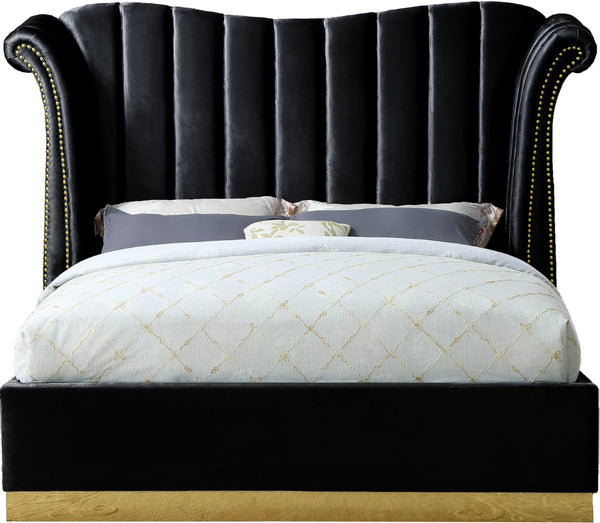 Flora Velvet / Engineered Wood / Metal / Foam Contemporary Black Velvet King Bed (3 Boxes) - 98.5" W x 88" D x 63.5" H
