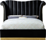 Flora Velvet / Engineered Wood / Metal / Foam Contemporary Black Velvet Queen Bed (3 Boxes) - 82.5" W x 88" D x 63.5" H