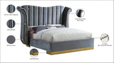 Flora Velvet / Engineered Wood / Metal / Foam Contemporary Grey Velvet King Bed (3 Boxes) - 98.5" W x 88" D x 63.5" H
