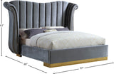 Flora Velvet / Engineered Wood / Metal / Foam Contemporary Grey Velvet King Bed (3 Boxes) - 98.5" W x 88" D x 63.5" H