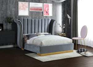 Flora Velvet / Engineered Wood / Metal / Foam Contemporary Grey Velvet King Bed (3 Boxes) - 98.5" W x 88" D x 63.5" H