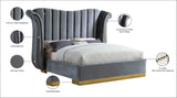 Flora Velvet / Engineered Wood / Metal / Foam Contemporary Grey Velvet Queen Bed (3 Boxes) - 82.5" W x 88" D x 63.5" H