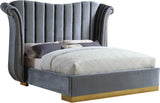 Flora Velvet / Engineered Wood / Metal / Foam Contemporary Grey Velvet Queen Bed (3 Boxes) - 82.5" W x 88" D x 63.5" H