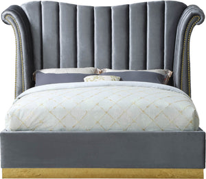 Flora Velvet / Engineered Wood / Metal / Foam Contemporary Grey Velvet Queen Bed (3 Boxes) - 82.5" W x 88" D x 63.5" H