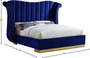 Flora Velvet / Engineered Wood / Metal / Foam Contemporary Navy Velvet King Bed (3 Boxes) - 98.5" W x 88" D x 63.5" H