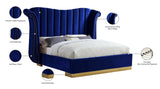 Flora Velvet / Engineered Wood / Metal / Foam Contemporary Navy Velvet King Bed (3 Boxes) - 98.5" W x 88" D x 63.5" H