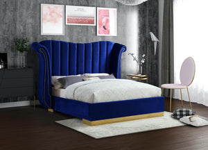 Flora Velvet / Engineered Wood / Metal / Foam Contemporary Navy Velvet King Bed (3 Boxes) - 98.5" W x 88" D x 63.5" H