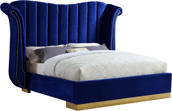 Flora Velvet / Engineered Wood / Metal / Foam Contemporary Navy Velvet Queen Bed (3 Boxes) - 82.5" W x 88" D x 63.5" H