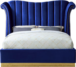 Flora Velvet / Engineered Wood / Metal / Foam Contemporary Navy Velvet Queen Bed (3 Boxes) - 82.5" W x 88" D x 63.5" H