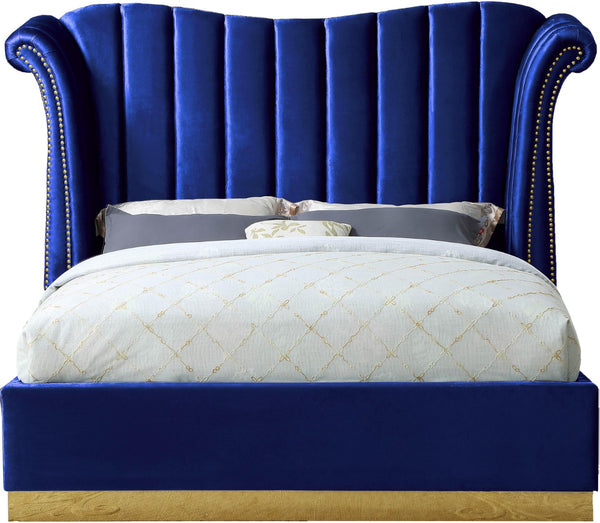 Flora Velvet / Engineered Wood / Metal / Foam Contemporary Navy Velvet Queen Bed (3 Boxes) - 82.5" W x 88" D x 63.5" H