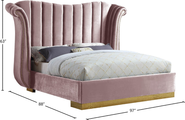 Flora Velvet / Engineered Wood / Metal / Foam Contemporary Pink Velvet King Bed (3 Boxes) - 98.5" W x 88" D x 63.5" H