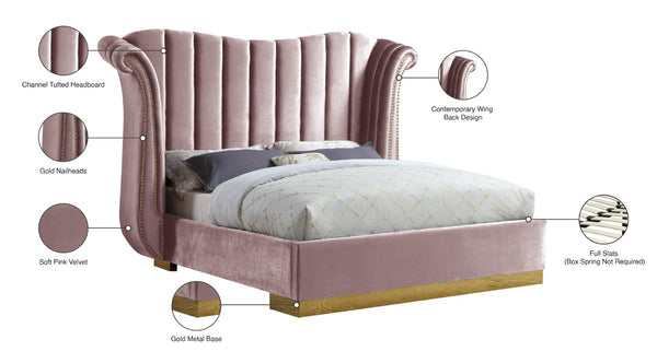 Flora Velvet / Engineered Wood / Metal / Foam Contemporary Pink Velvet King Bed (3 Boxes) - 98.5" W x 88" D x 63.5" H
