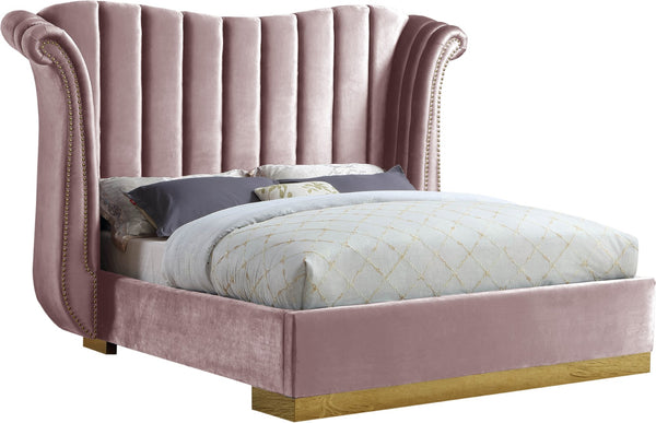 Flora Velvet / Engineered Wood / Metal / Foam Contemporary Pink Velvet King Bed (3 Boxes) - 98.5" W x 88" D x 63.5" H