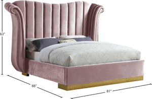 Flora Velvet / Engineered Wood / Metal / Foam Contemporary Pink Velvet Queen Bed (3 Boxes) - 82.5" W x 88" D x 63.5" H