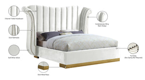 Flora Velvet / Engineered Wood / Metal / Foam Contemporary White Velvet King Bed (3 Boxes) - 98.5" W x 88" D x 63.5" H