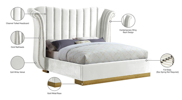 Flora Velvet / Engineered Wood / Metal / Foam Contemporary White Velvet King Bed (3 Boxes) - 98.5" W x 88" D x 63.5" H