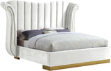 Flora Velvet / Engineered Wood / Metal / Foam Contemporary White Velvet King Bed (3 Boxes) - 98.5" W x 88" D x 63.5" H