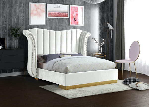 Flora Velvet / Engineered Wood / Metal / Foam Contemporary White Velvet King Bed (3 Boxes) - 98.5" W x 88" D x 63.5" H