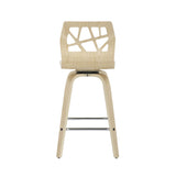 Folia Mid-Century Modern Counter Stool in Natural Wood, Cream Faux Leather, and Chrome Footrest by LumiSource - Set of 2