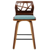 Folia Mid-Century Modern Counter Stool in Walnut Wood and Teal Fabric by LumiSource - Set of 2