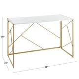 Folia Contemporary Desk in Gold Metal and White Wood by LumiSource