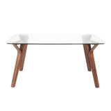 Folia Mid-Century Modern Dining Table in Walnut Wood with Clear Tempered Glass by LumiSource