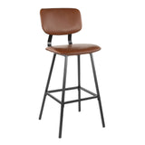 Foundry Contemporary Barstool in Black Metal and Cognac Faux Leather with Brown Zig Zag Stitching by LumiSource - Set of 2