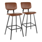 Foundry Contemporary Barstool in Black Metal and Cognac Faux Leather with Brown Zig Zag Stitching by LumiSource - Set of 2