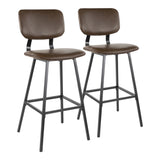 Foundry Contemporary Barstool in Black Metal and Espresso Faux Leather with Brown Zig Zag Stitching by LumiSource - Set of 2