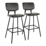 Foundry Contemporary Barstool in Black Metal and Grey Faux Leather with Grey Zig Zag Stitching by LumiSource - Set of 2